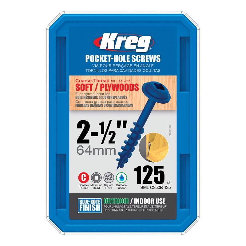 Kreg SML-C250B-125 No. 8 X 2-1/2 in. L Square Blue-Kote Coarse Pocket-Hole Screw 125 pk