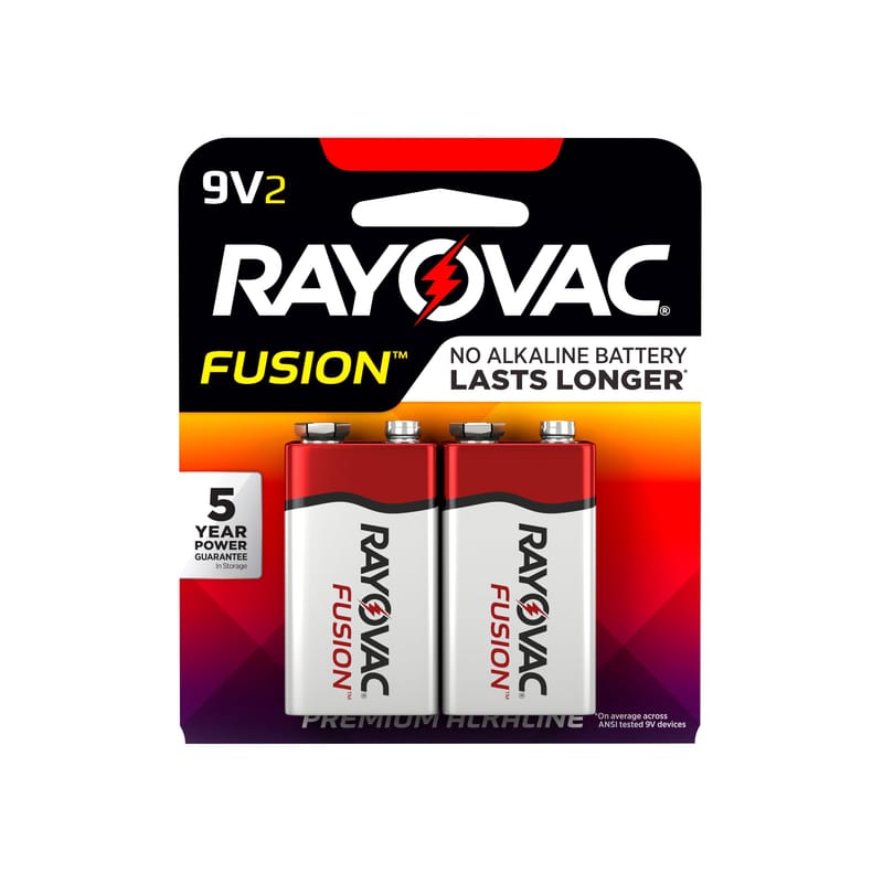 Rayovac A1604-2FUSK Fusion 9-Volt Alkaline Batteries 2 pk Carded