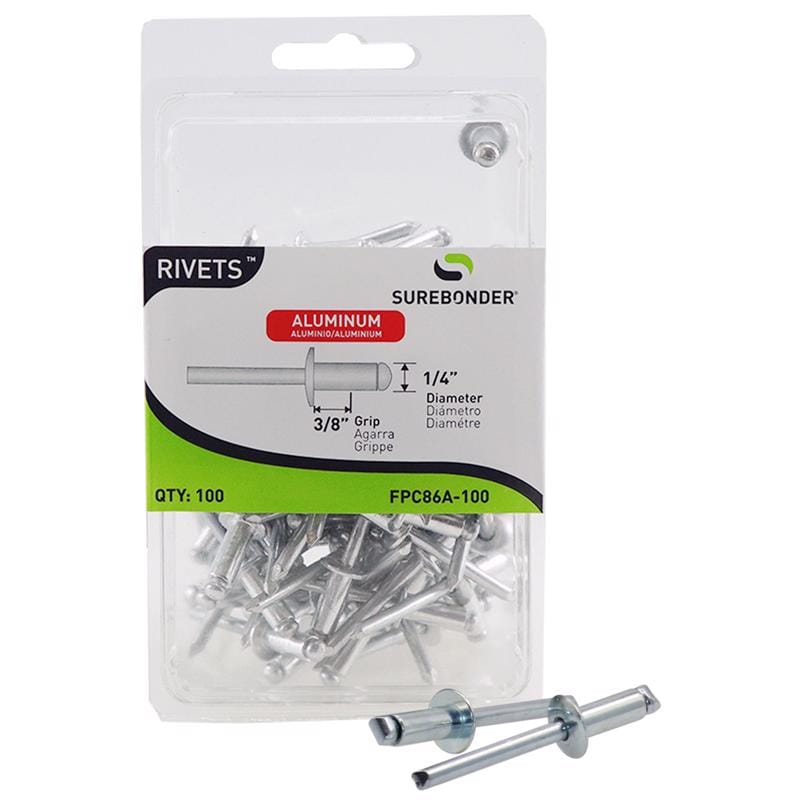 Surebonder FPC86A-100 1/4 in. D X 3/8 in. Aluminum Rivets Silver 100 pk