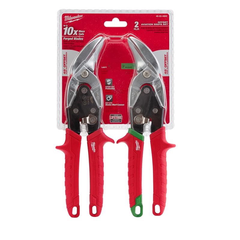 Milwaukee 48-22-4553 10 in. Forged Alloy Steel Offset Aviation Snips Set 22 Ga. 2 pk
