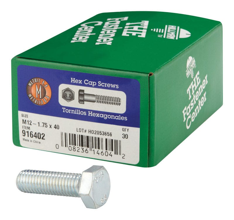 Hillman 916402 M12-1.75 mm D X 40 mm L Heat Treated Steel Hex Head Cap Screw 30 pk