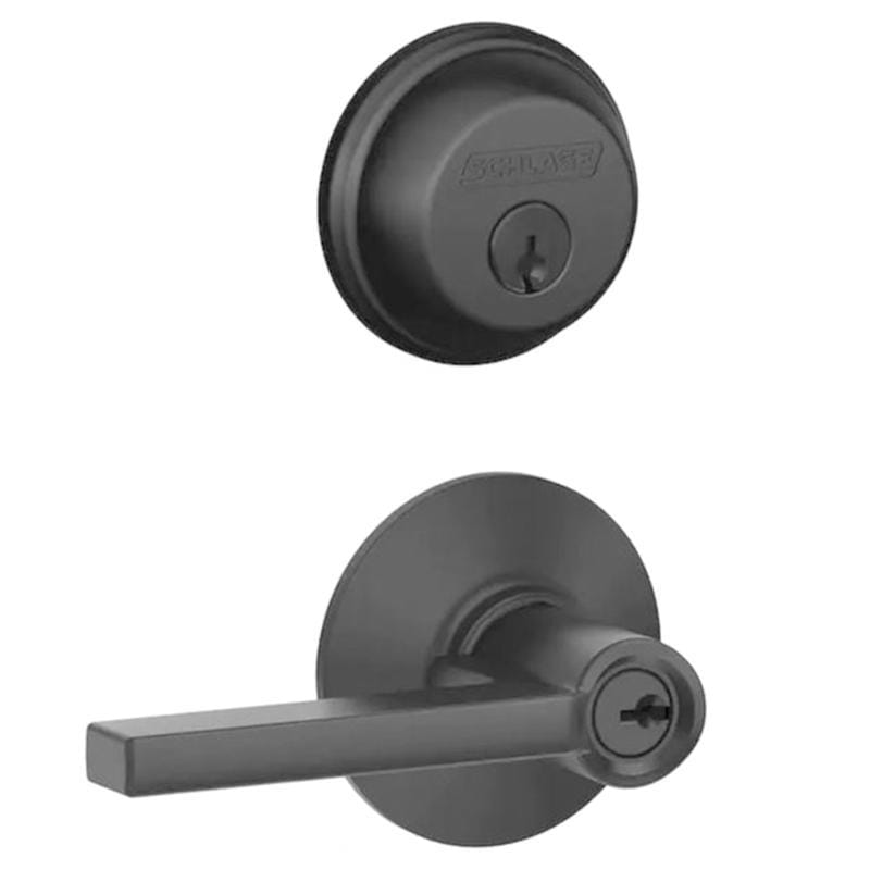 Schlage FB50N G LAT 622 Latitude Straight/Contemporary Matte Black Entry Knob and Single Cylinder Deadbolt