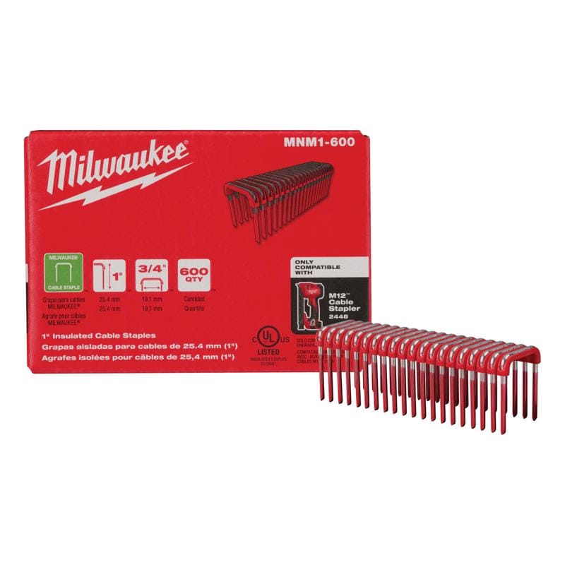 Milwaukee MNM1-600 3/4 in. W X 1 in. L Insulated Crown Cable Staples 600 pk