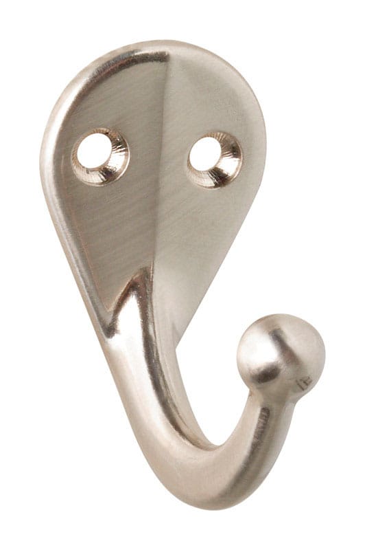 National Hardware N325-506 1.47 in. L Satin Nickel Silver Zinc Clothes Hook 35 lb. cap. 2 pk