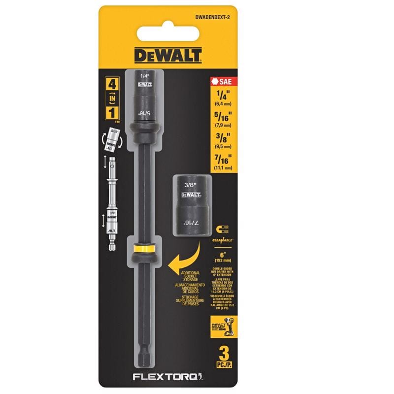 Dewalt DWAFEDENDEXT2 Flextorq 1/4,5/16,3/8,7/16 in. X 6 in. L Black Oxide Double-Ended Nut Driver Set 3 pc