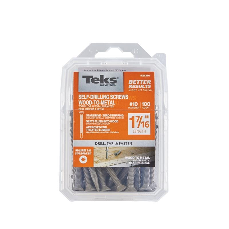 Teks 21391 No. 10 in. X 1.4375 in. L Star Hex Washer Head Self-Drilling Screws w/Wings 1 pk