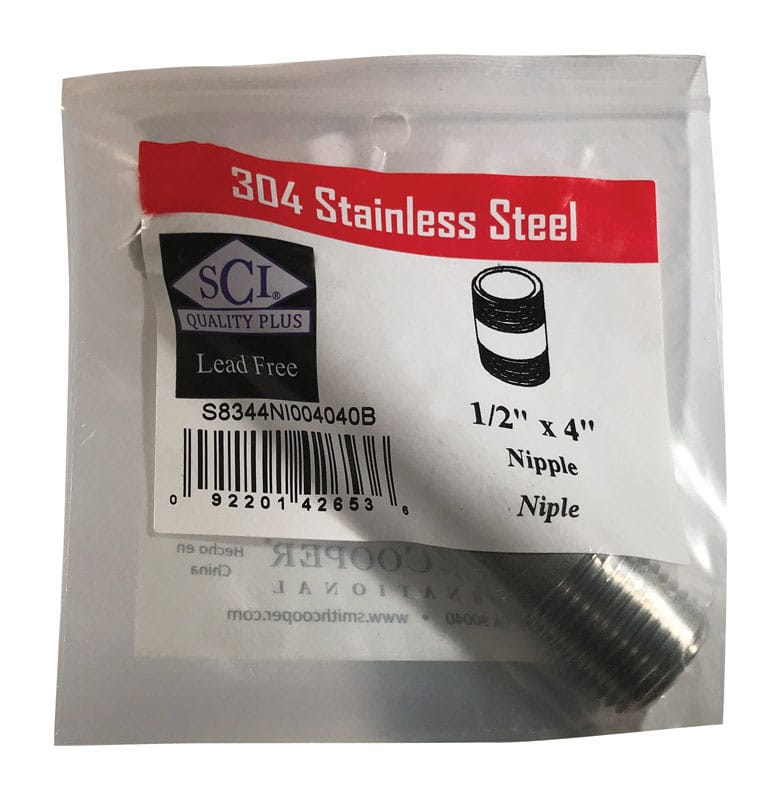 Smith-Cooper 4632101060 1/2 in. MPT Stainless Steel 4 in. L Nipple
