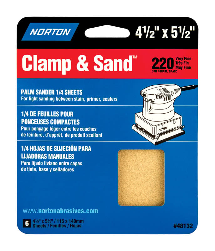 Norton 07660705441 Clamp & Sand 5-1/2 in. L X 4-1/2 in. W 220 Grit Aluminum Oxide 1/4 Sheet Sandpaper 6 pk