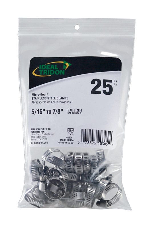 Ideal Tridon 6260650 Micro-Gear 5/16 in to 7/8 in. SAE 6 Silver Hose Clamp Stainless Steel Band