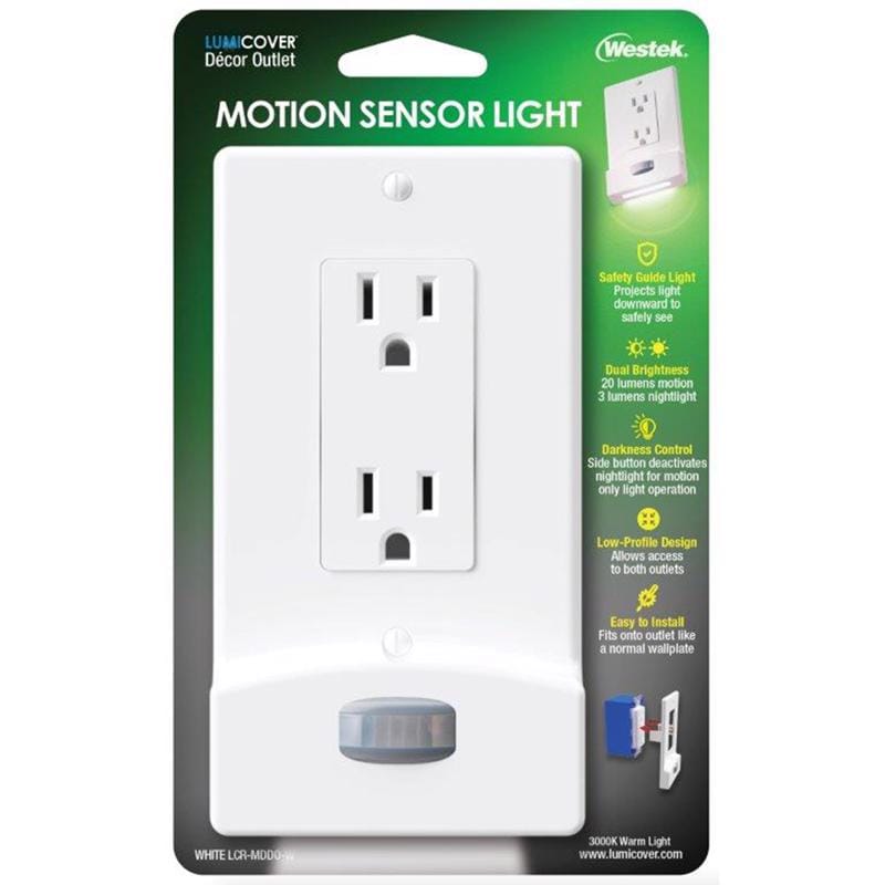 Westek LCR-MDDO-W LumiCover Motion Activated White 1 gang Plastic Decorator Nightlight Wall Plate 1 pk