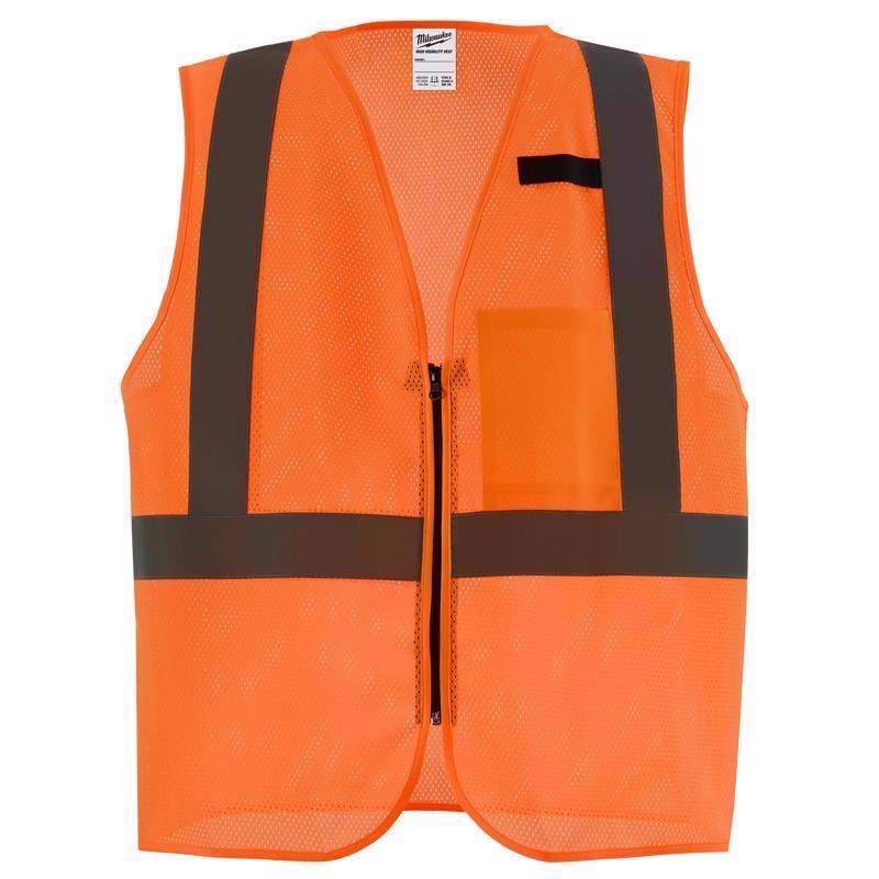 Milwaukee Tool 48-73-2256 Milwaukee CSA Type R/Class 2 Reflective Mesh/One Pocket Safety Vest High Visibility Orange L/XL