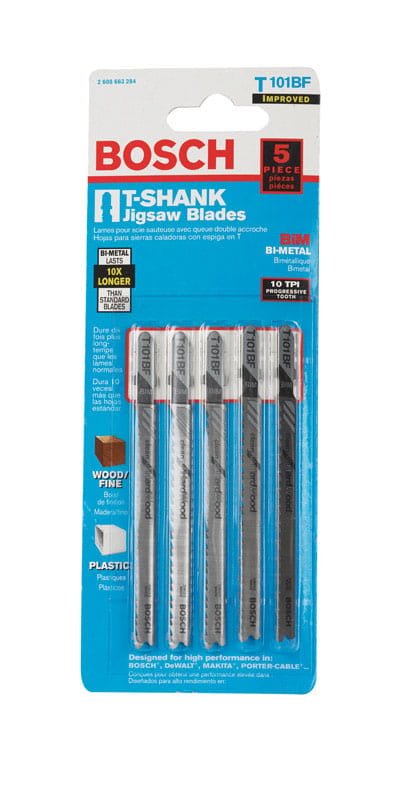 Bosch T101BF 4 in. Bi-Metal T-Shank Jig Saw Blade 10 TPI 5 pk