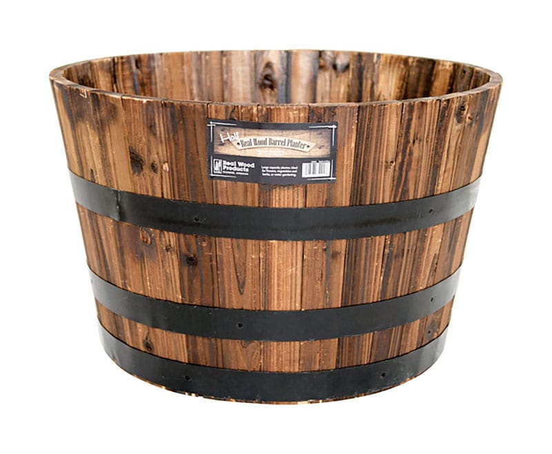 Real Wood Products G3056 16 in. H X 24.8 in. W X 26 in. D Wood Half Whiskey Barrel Planter Brown