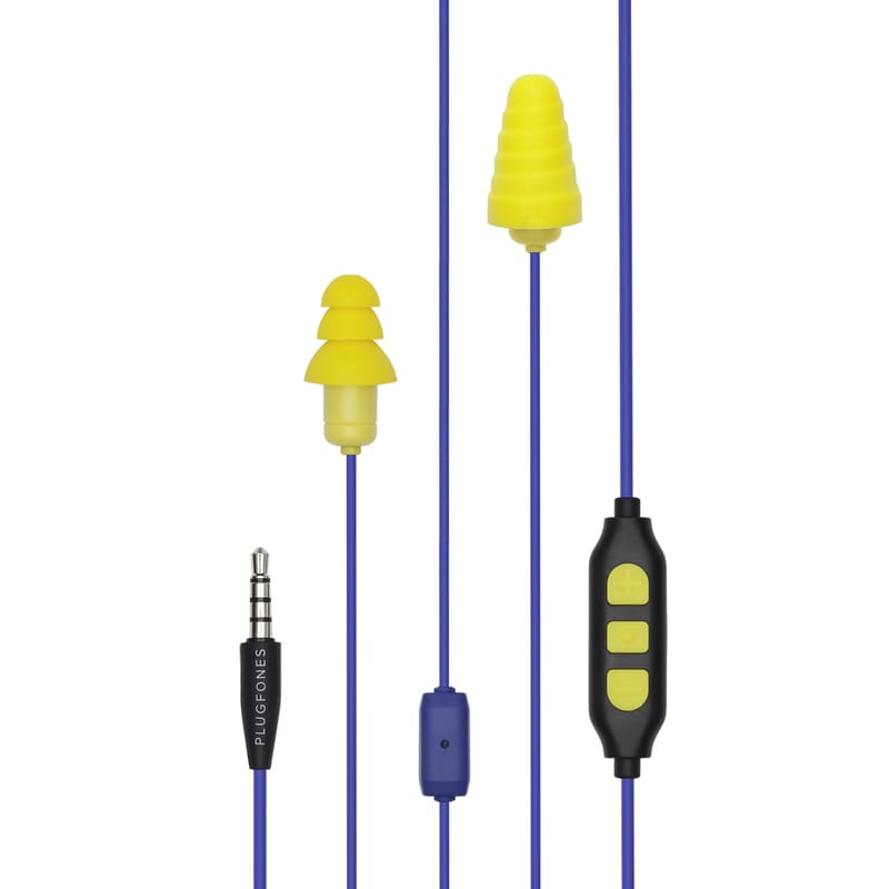 Plugfones PGP-UY Guardian Plus 29 dB Nylon/Silicone/Soft Foam 3.5 MM Jack Earplugs/Earphones w/Mic Yellow 1
