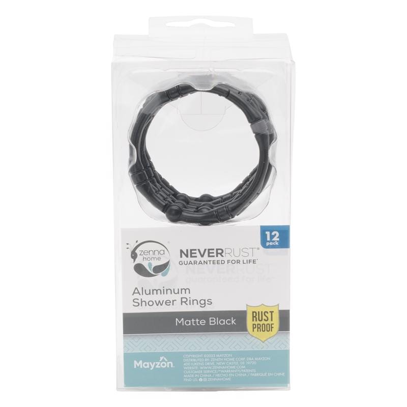 Zenna Home HR05BKL Matte Black Metal Shower Curtain Rings 12 pk