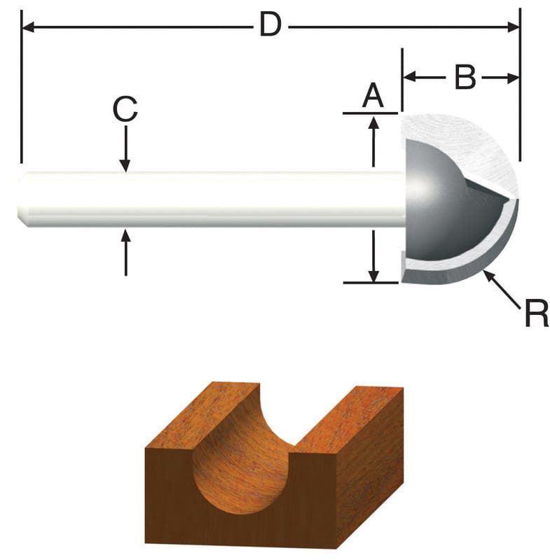 Vermont American 23121 1/4 in. D X 1/4 in. X 1-9/16 in. L Carbide Tipped Core Box Router Bit