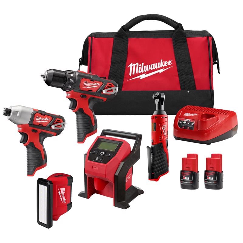 Milwaukee 2494-25 M12 Cordless Brushed 5 Tool Combo Kit