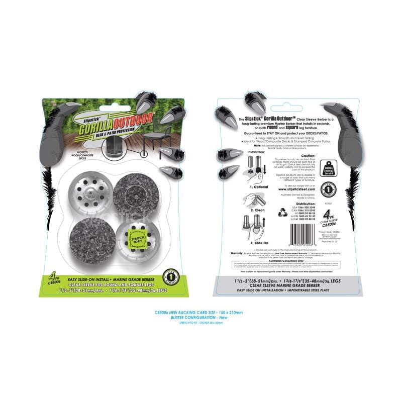 Slipstick CB5006 Gorilla Outdoor Black/Silver Push-On Marine Grade Berber Chair Glide 4 pk