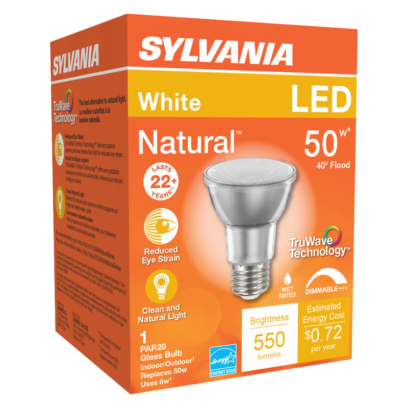 Sylvania 40920 Natural PAR20 E26 (Medium) LED Floodlight Bulb White 50 Watt Equivalence 1 pk