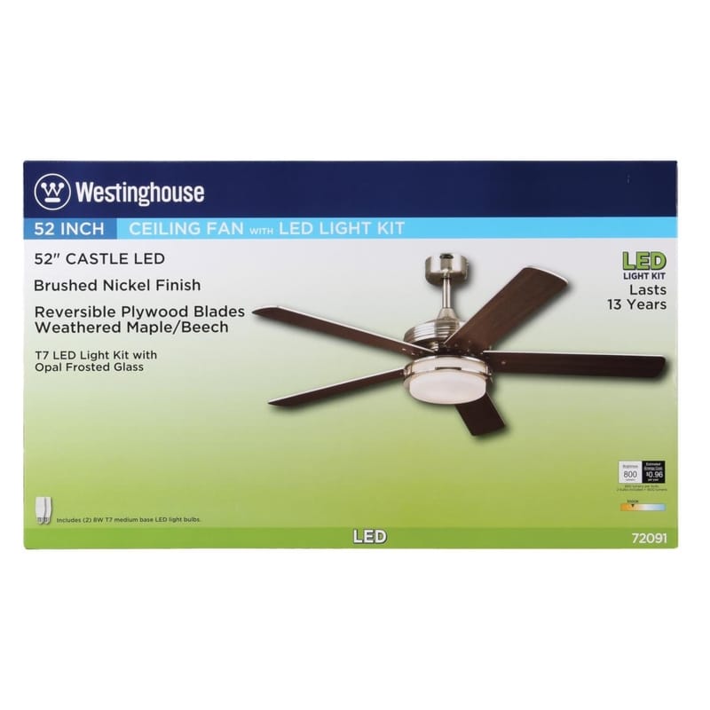 Westinghouse 7209100 Castle 52 in. Brushed Nickel Brown LED Indoor Ceiling Fan