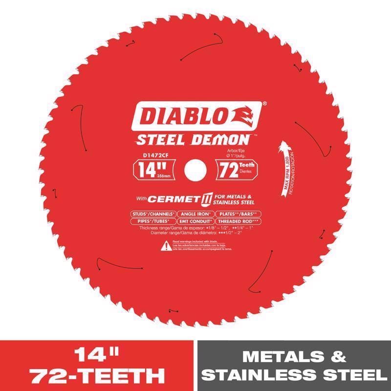 Diablo D1472CF Steel Demon 14 in. D X 1 in. Medium Metal Cermet Circular Saw Blade 72 teeth 1 pk