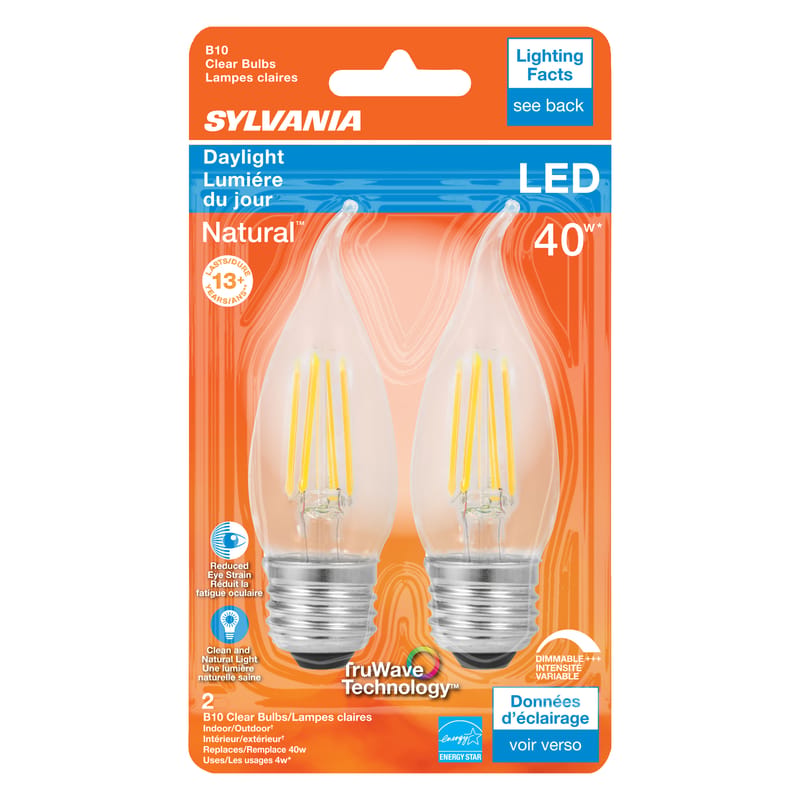 Sylvania 40792 Natural B10 E26 (Medium) LED Bulb Daylight 40 Watt Equivalence 2 pk