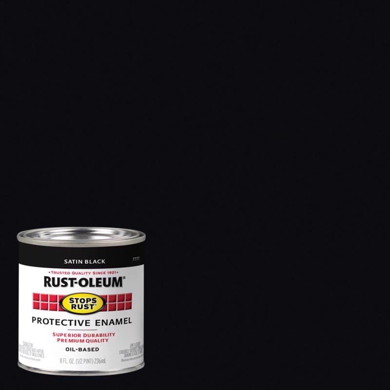 Rust-Oleum 7777730 Stops Rust Indoor and Outdoor Satin Black Oil-Based Enamel Protective Paint 0.5 pt