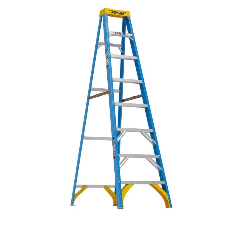 Werner 6008 8 ft. H Fiberglass Step Ladder Type I 250 lb. cap.