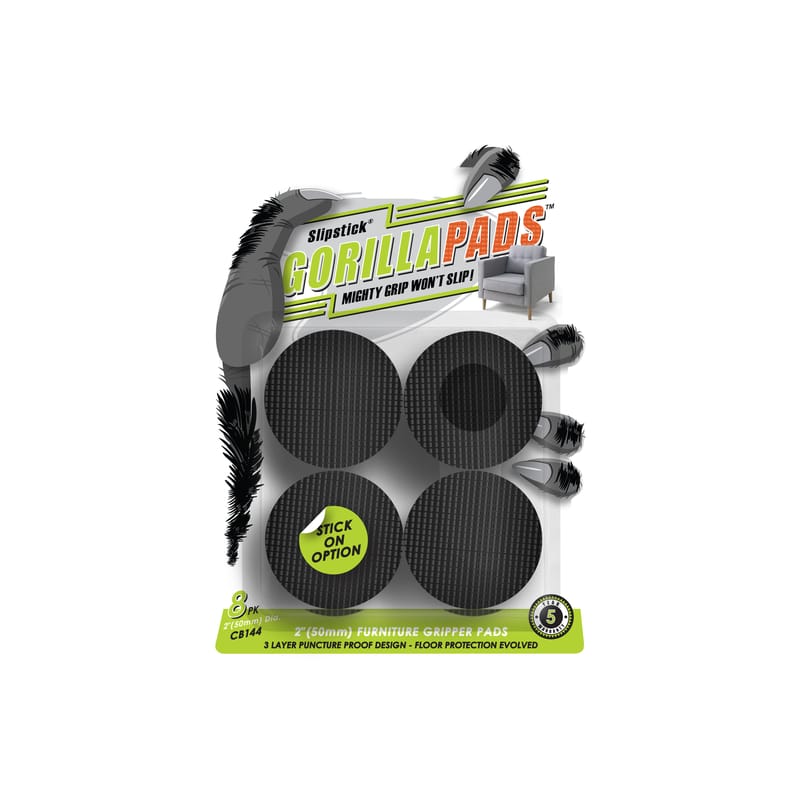 Slipstick CB144 GorillaPads Rubber Self Adhesive Gripper Pad Black Round 2 in. W X 2 in. L 8 pk