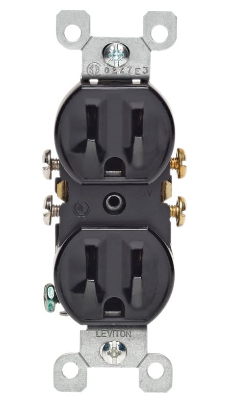 Leviton 05320-ECP 15 amps 125 V Duplex Black Outlet 5-15R 1 pk
