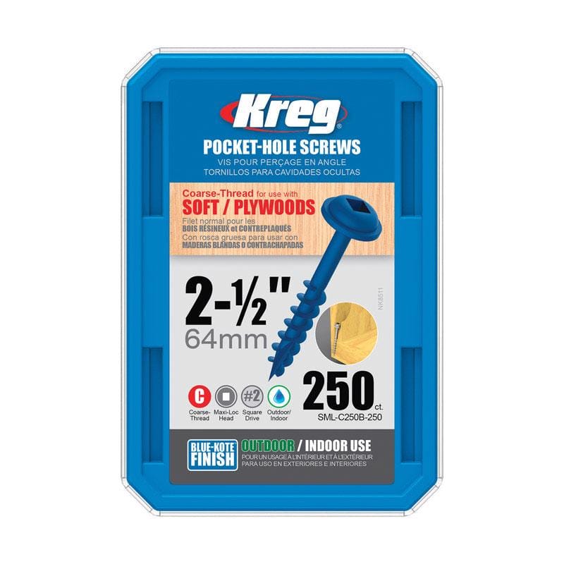 Kreg SML-C250B-250 No. 8 X 2-1/2 in. L Square Blue-Kote Coarse Pocket-Hole Screw 250 pk