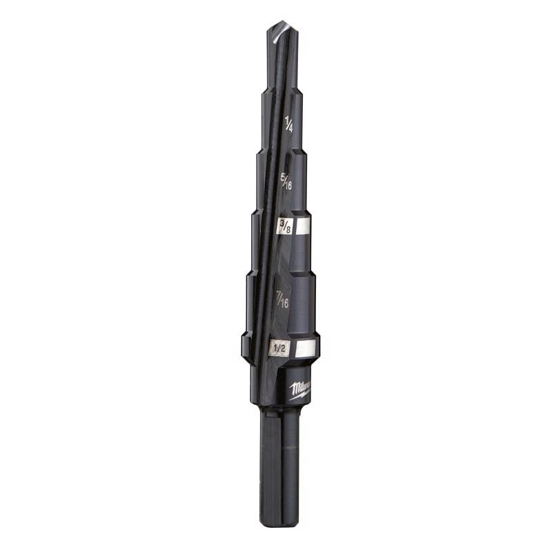 Milwaukee 48-89-9202 JAM-FREE 3/16 to 1/2 in. X 6 in. L Black Oxide Step Drill Bit 3-Flat Shank 1 pc