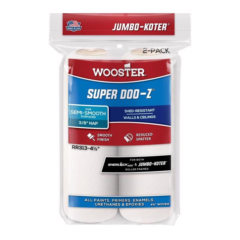 Wooster RR313-4 1/2 Super Doo-Z Fabric 4-1/2 in. W X 3/8 in. Trim Paint Roller Cover 2 pk