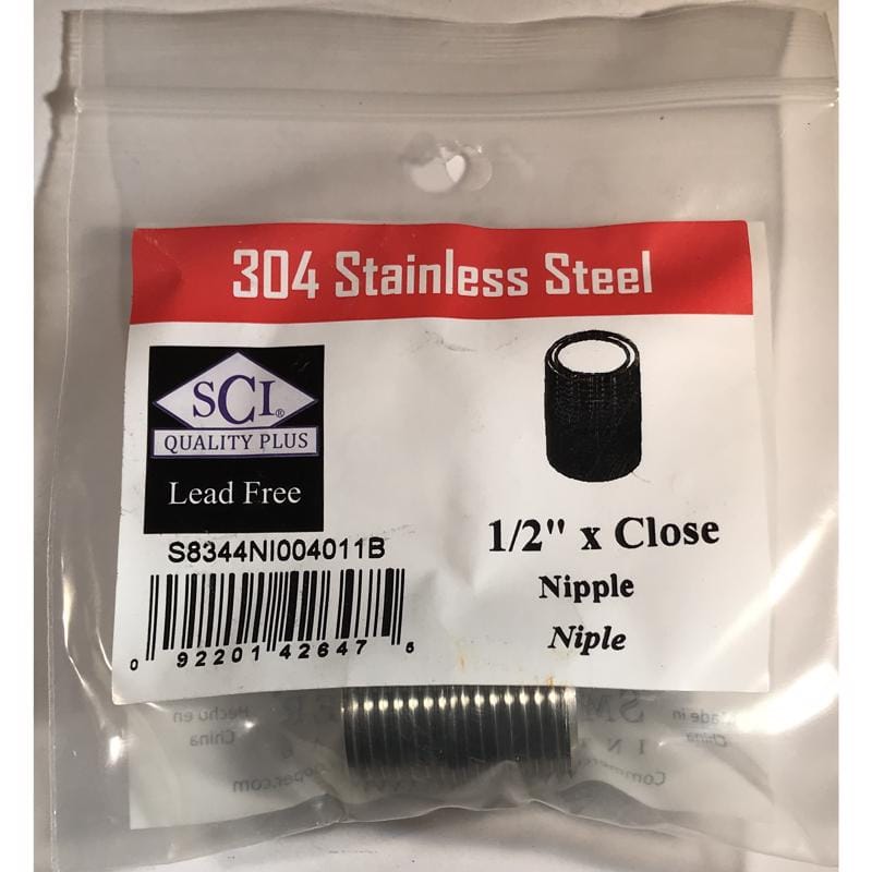 Smith-Cooper 4632101000 1/2 in. MPT Stainless Steel Close Nipple