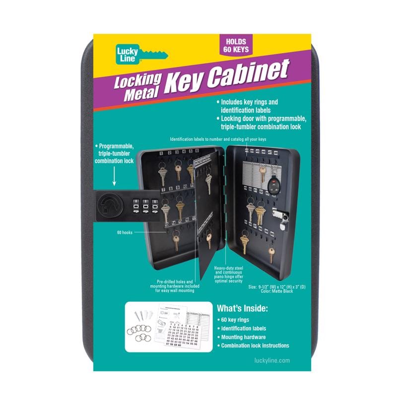 Lucky Line 61100 Black Steel Key Cabinet 12 in. 9.5 in. 3 in.