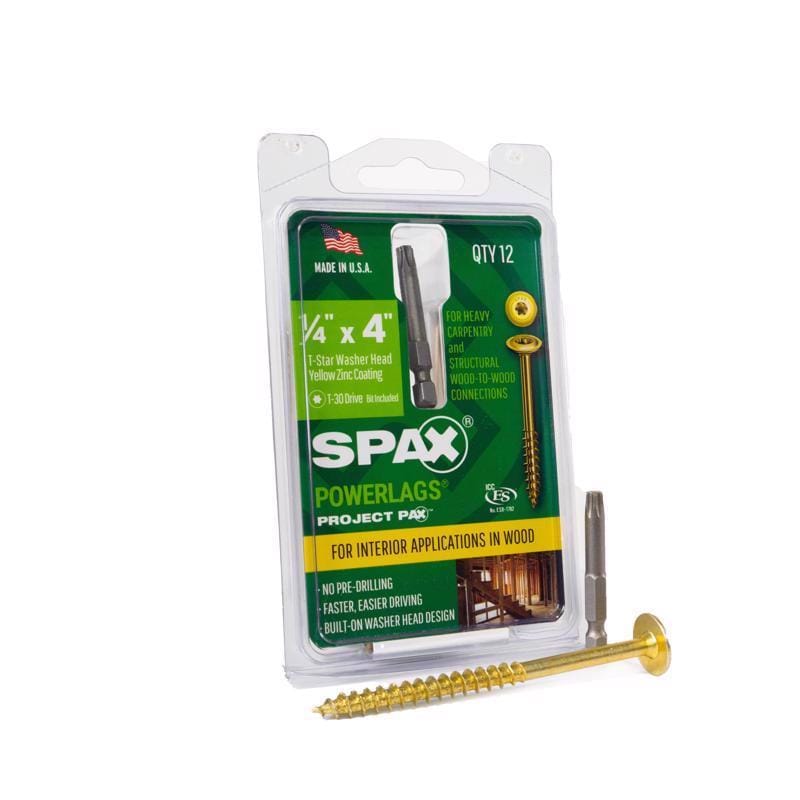 Spax 45810207010043 PowerLags 1/4 in. X 4 in. L Star Yellow Zinc Steel Lag Screw 12 pk