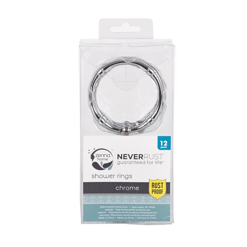 Zenna Home HR05SSL Chrome Silver Metal Shower Curtain Rings 12 pk