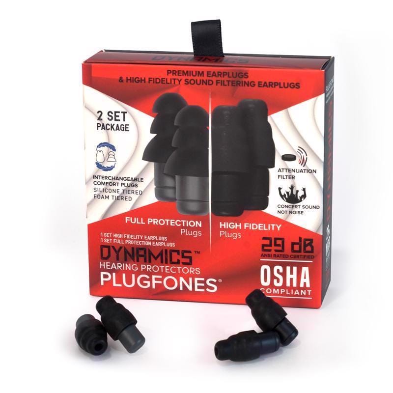 Plugfones PHFP-B Dynamics 29 dB Nylon/Silicone/Soft Foam Tri-flange Hearing Protector Black/Gray 2 pair