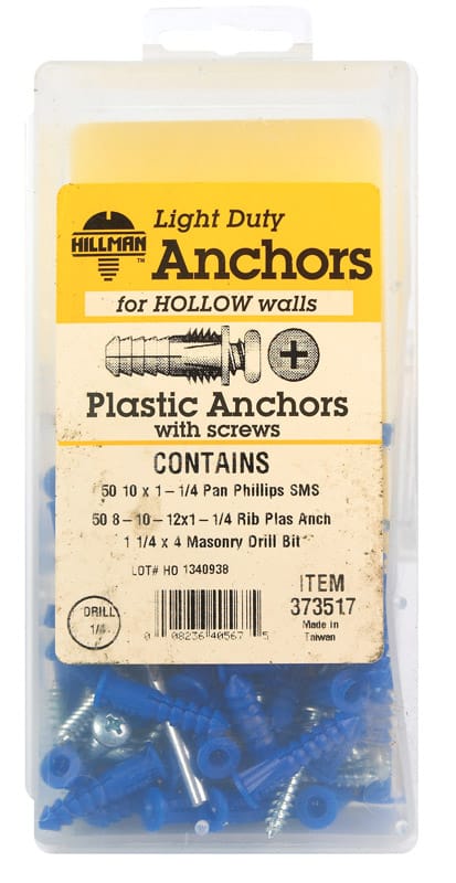 Hillman 373517 0.164 in. D X 1-1/4 in. L Plastic Pan Head Ribbed Anchor Kit 101 pk
