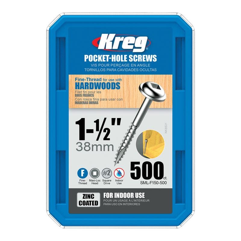 Kreg SML-F150 - 500 No. 7 X 1-1/2 in. L Square Zinc-Plated Fine Pocket-Hole Screw 500 pk