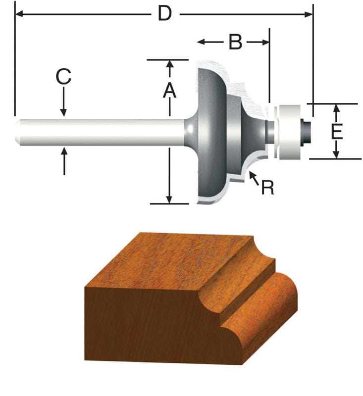 Vermont American 23152 1-1/4 in. D X 3/16 in. X 2-1/4 in. L Carbide Tipped Cove & Bead Router Bit