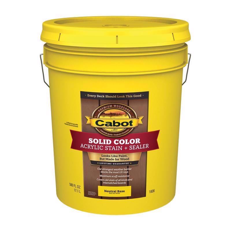 Cabot 140.0001806.008 Solid Color Acrylic Stain & Sealer Solid Tintable Neutral Base Water-Based Acrylic Deck Stain