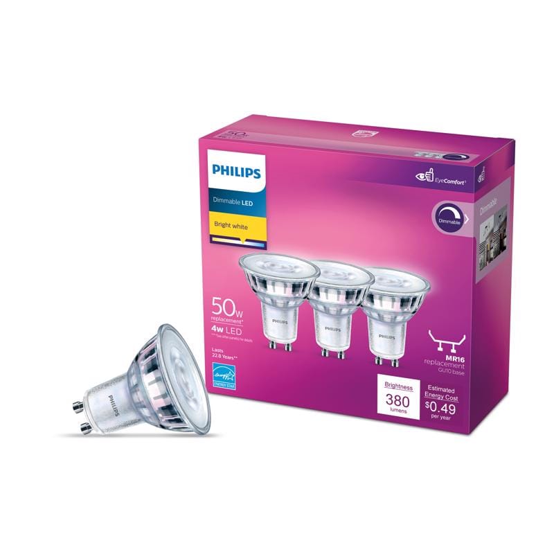 Philips 567313 MR16 GU10 LED Bulb Bright White 50 Watt Equivalence 3 pk