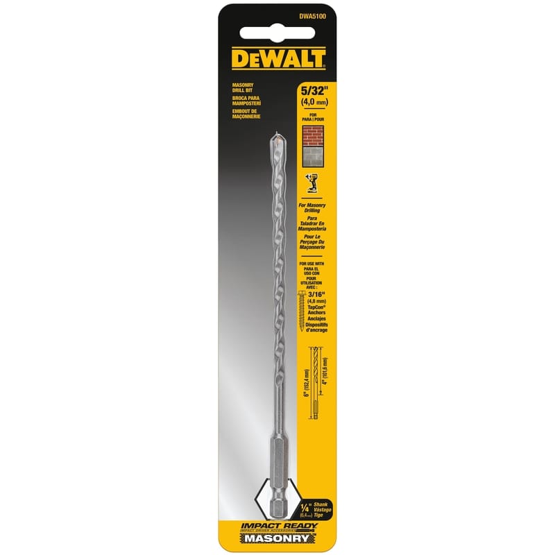 Dewalt DWA5100 5/32 in. X 6 in. L Carbide Tipped Impact Ready Drill Bit Hex Shank 1 pc