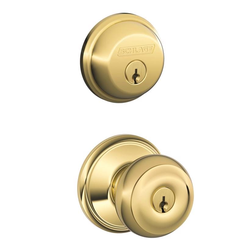 Schlage FB50VGEO505605 Georgian Bright Brass Deadbolt and Entry Door Knob 1-3/4 in.