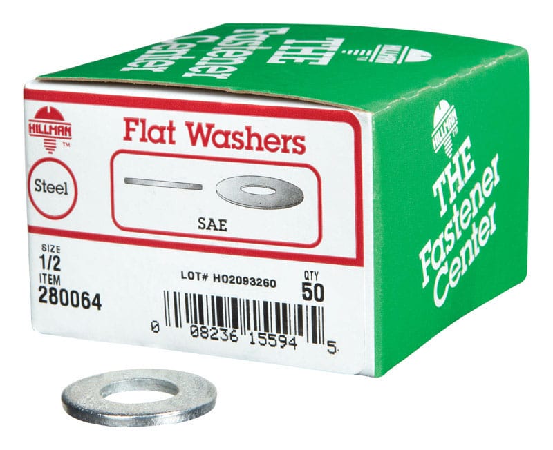 Hillman 280064 Zinc-Plated Steel 1/2 in. SAE Flat Washer 50 pk