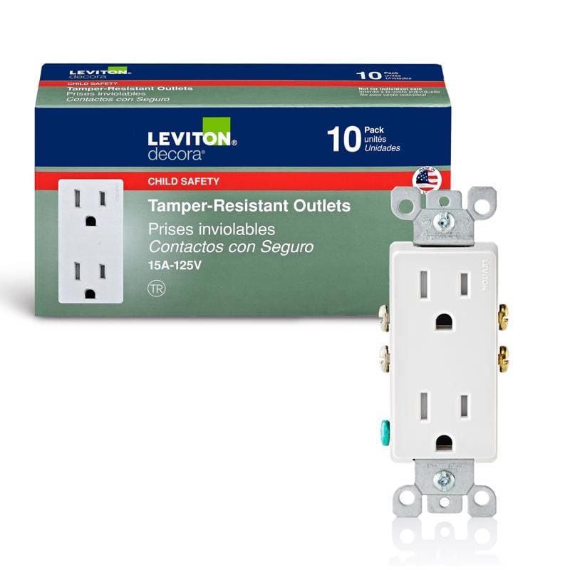 Leviton T5325-WMP Decora 15 amps 125 V Duplex White Outlet 5-15R 10 pk