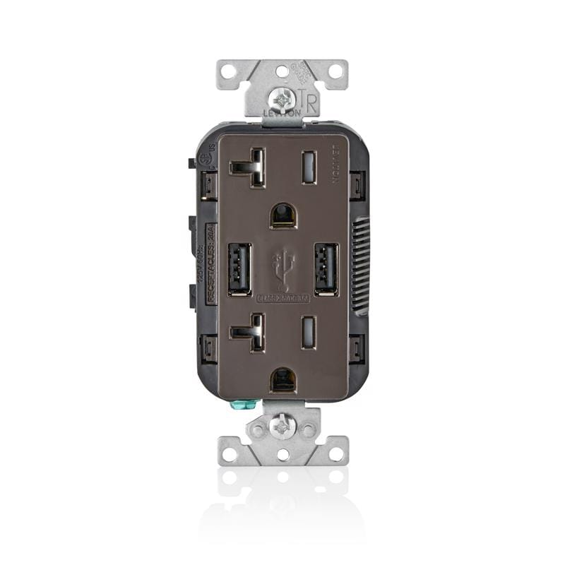 Leviton T5832-B Decora 20 amps 125 V Brown Outlet and USB Charger 5-20R 1 pk