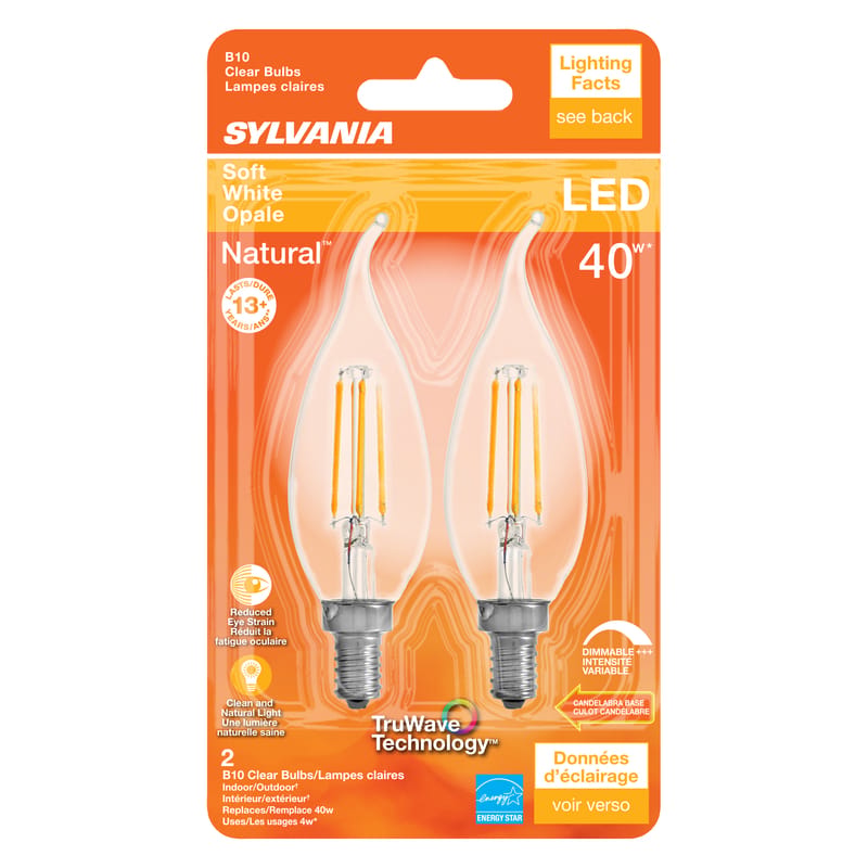 Sylvania 40755 Natural B10 E12 (Candelabra) LED Bulb Soft White 40 Watt Equivalence 2 pk