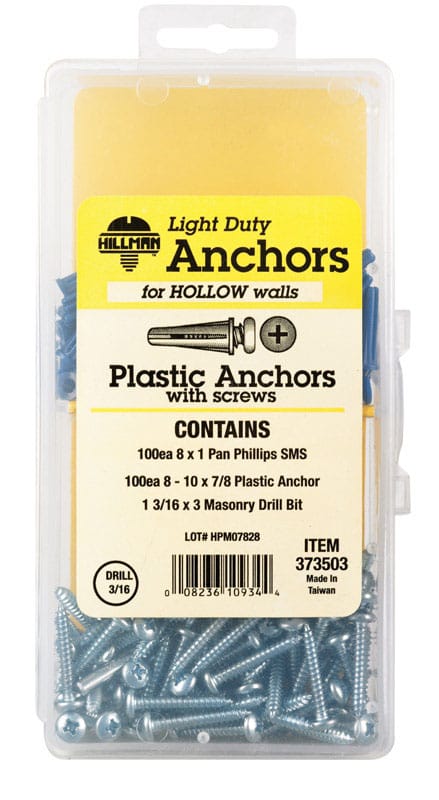 Hillman 373503 .164 in. D X 7/8 in. L Plastic Pan Head Conical Anchor Kit 201 pk